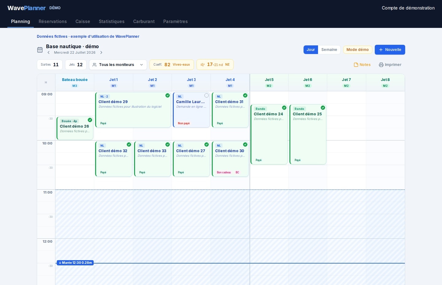 2. Camille est placée à 09:00 sur le Jet 3 — WavePlanner